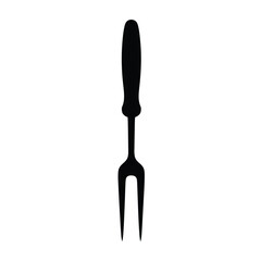 Black silhouette of a carving fork on white background