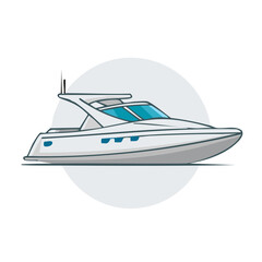 Modern Cartoon Luxury Yacht Illustration, Vector Icon of a Motorboat