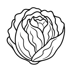 A vector illustration of a cartoon head of cabbage, isolated on white with a leaf pattern, resembling a floral rose design