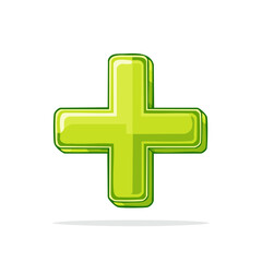 Obraz premium Bright Green Plus Sign Symbol with 3D Effect and Outline