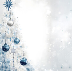Elegant winter Christmas background with blue ornaments and copy space