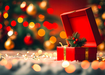 Merry Christmas and happy new year background with open box festive decoration for Christmas background with Christmas bokeh, light's .