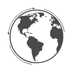 Gray Earth globe with rotating arrows illustrating global connection and movement concept