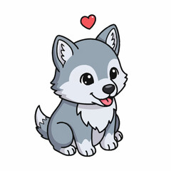 Cute cartoon wolf puppy with a heart above its head showing affection.