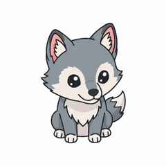 Chibi Wolf Cub Illustration - Adorable Cartoon Animal with Big Eyes.