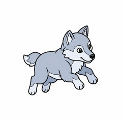 Cute cartoon wolf cub running happily in a playful manner.