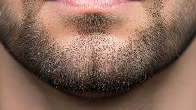 Close-up of a young caucasian male's beard stubble and lips