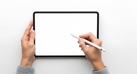 Hands holding tablet and stylus ready for digital creation and design