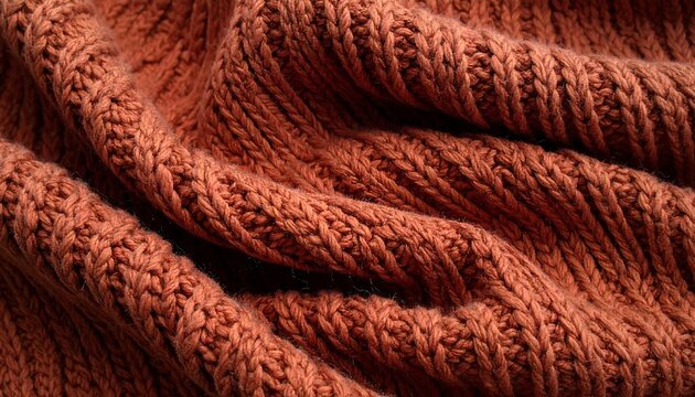 Coarse knitted fabric texture in warm earthy tone, featuring subtle folds and a repetitive pattern