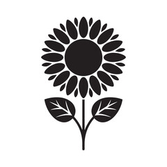 Simple black silhouette of a sunflower with leaves
