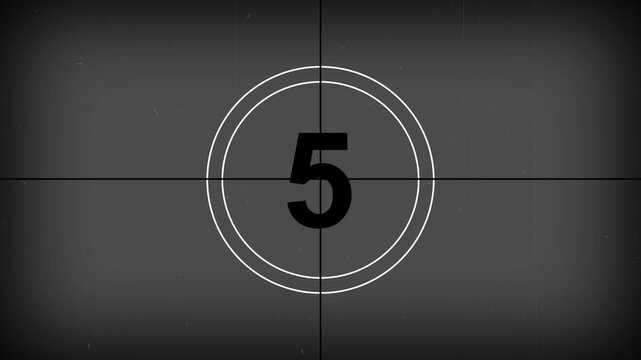 10 seconds realistic vintage old movie countdown intro animation - sepia toned with film shake and dust and scratches. Motion graphics of movie countdown concept.