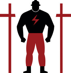 Bold Vector of Lineman with Lightning Chest Symbol and Red Cross Bars