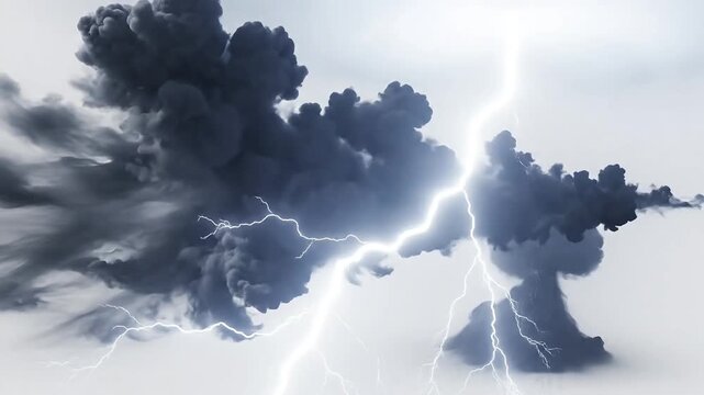 Intense Thunderstorm with Lightning Strikes Across a Dark, Ominous Sky &ndash; Atmospheric