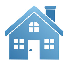 Blue House Home Property Simple Icon Vector Graphic Illustration with Door Windows and Chimney Gradient