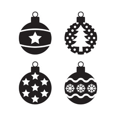 Four black silhouette christmas ornaments with festive designs