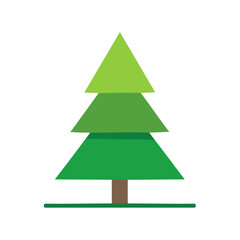 Fototapeta premium Stylized green pine tree with brown trunk and simple ground line