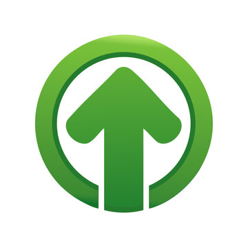 Green up arrow in a circle icon symbol for growth, progress, and upload button