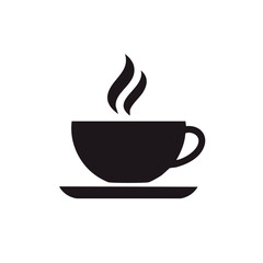 Obraz premium Black silhouette of a steaming cup of coffee on a saucer symbol