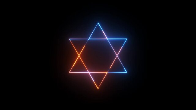 Glowing neon triangle animation. abstract geometric background with endless tunnel,triangular shapes.Glowing neon Hexagram icon animation.