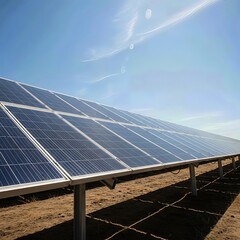 Solar panels under bright blue sky
