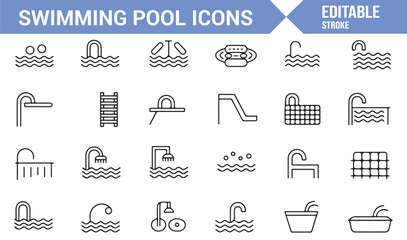 Minimalist aquatic activity vector icons for recreation and sport