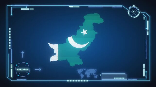 Futuristic Digital Pakistan map HUD animation