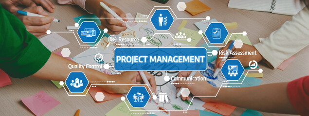 Discover the essentials of project management through collaboration and teamwork. This image showcases techniques for effective communication and idea sharing in business tasks. Amity