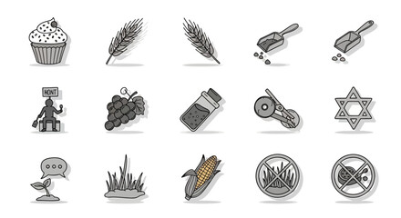 Monochrome food and agriculture icons with linear style elements