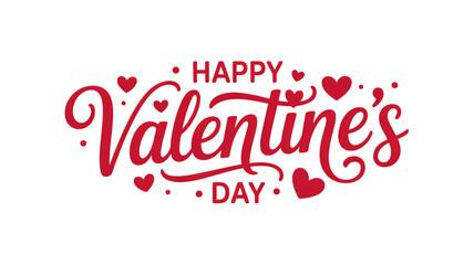 Happy valentine's day calligraphy with red hearts and dots, celebrating love and romance on february 14th occasion.