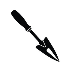 Black silhouette of a garden trowel on white background