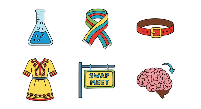 Colorful collection of assorted icons including brain, ribbon, and flask elements