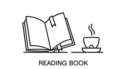 Minimalistic book and coffee line art design for reading enthusiasts