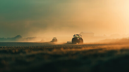 tractor land agriculture dusk ecology industry modern agriculture cultivation visual
