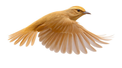 Fototapeta premium Golden bird in flight wings fully spread isolated on transparency background detailed feathers elegant and graceful nature wildlife freedom peaceful side view