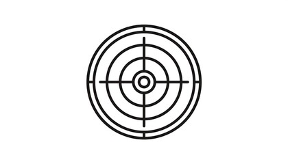 Concentric circles, black outline on white, form a simple target or aim point. Minimalist and graphic design