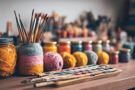 Craft fair banner showcasing handmade art supplies and creative projects at local community center in spring