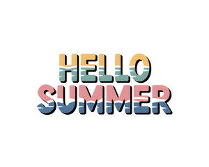 Retro hello summer text with waves inside letterforms in pastel colors on black background
