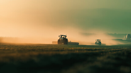Naklejka premium tractor land agriculture dusk ecology industry modern agriculture cultivation visual