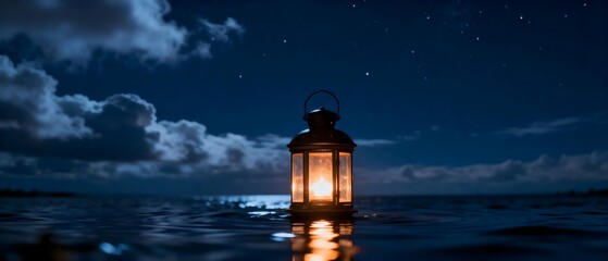 Lantern Floating on Water at Night