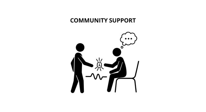 Community support concept with people sharing ideas and encouragement