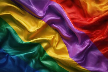 Colorful pride flag draped elegantly, symbolizing love and acceptance in the LGBTQ+ community at a vibrant celebration or event in a sunny outdoor setting