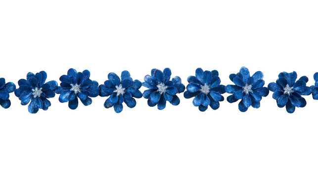 Blue flower border floral garland decorative line isolated on transparent background elegant design for invitation greeting card spring or summer theme cheerful and artistic - Powered by Adobe
