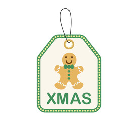 Etiqueta de regalo navideña con galleta de jengibre y borde verde 