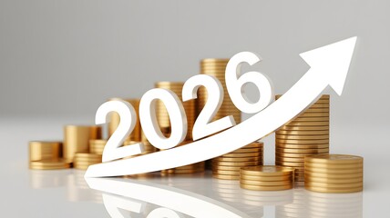 Rising Financial Growth With Stacked Gold Coins And Upward Arrow For 2026 Forecast