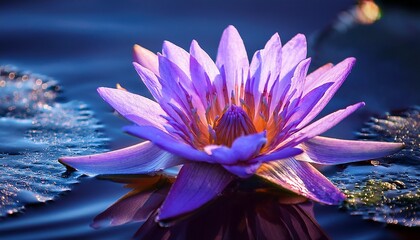 Purple Water Lily On Water
