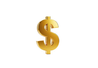Obraz premium Highly polished, reflective golden 3D dollar sign on transparent background, soft shadows, low eye-level shot, concept of financial prosperity