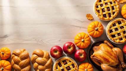 Thanksgiving Feast A Rustic Celebration of Food, Family, and Autumnal Bounty with Apples, Pumpkins, and Roast Turkey