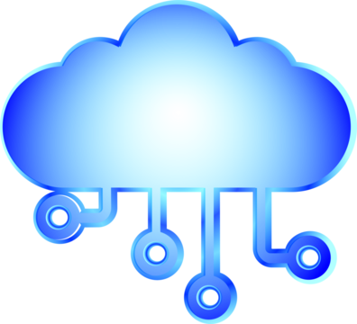A digital cloud with connected circuits representing modern technology and data