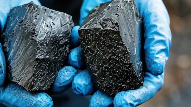 Discovering large pieces of black obsidian during a mineral hunt in the mountains