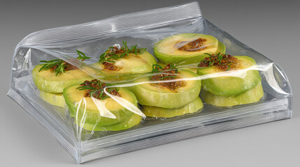 A tray of food is covered in plastic wrap